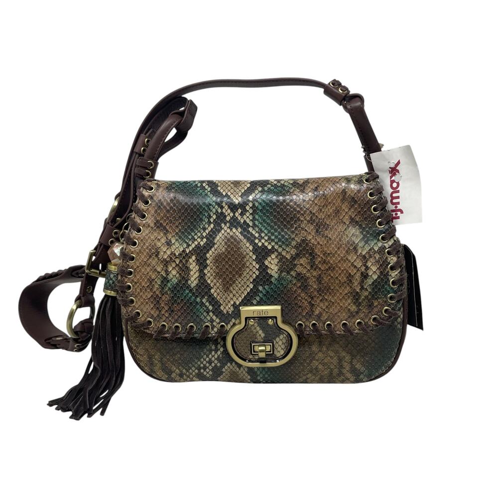 NWT Rafe New York Snakeskin 100% Leather Crossbody Shoulder Bag - Brown Green